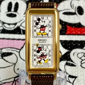 RARE Vintage 90s Seiko x Disney Mickey & Minnie Mouse Dual Time Ladies Watch